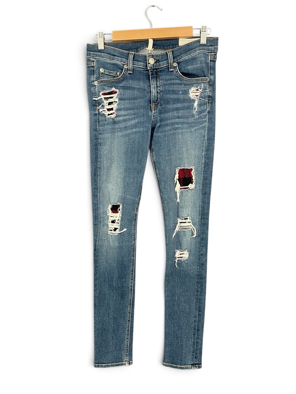 rag & bone The Skinny Sloane Plaid Patch Jeans Medium Wash Size 27